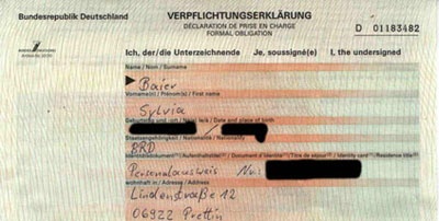 Запрошення на verpflichtungserklaerung
